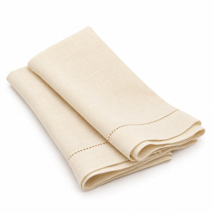 Two ivory hemstitch linen napkins