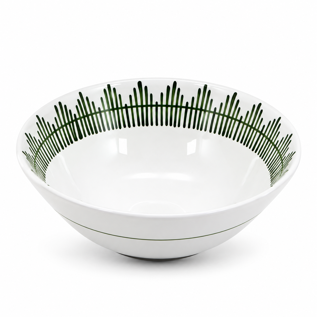 Giardino ceramic serving bowl with a green patterned rim on a white background