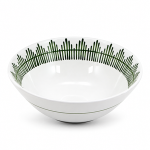 Giardino ceramic serving bowl with a green patterned rim on a white background
