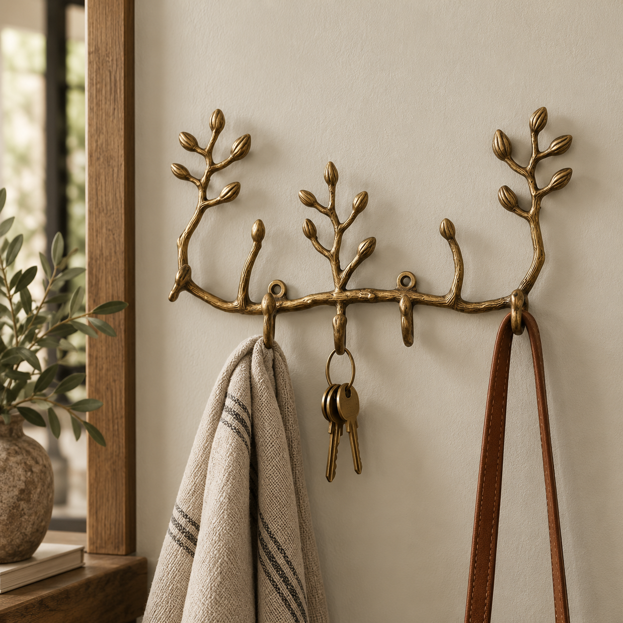 Antiqued Brass Twig Key Holder
