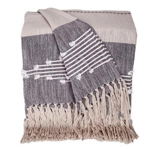 Gray and neutral striped handloomed cotton slub throw on a white background
