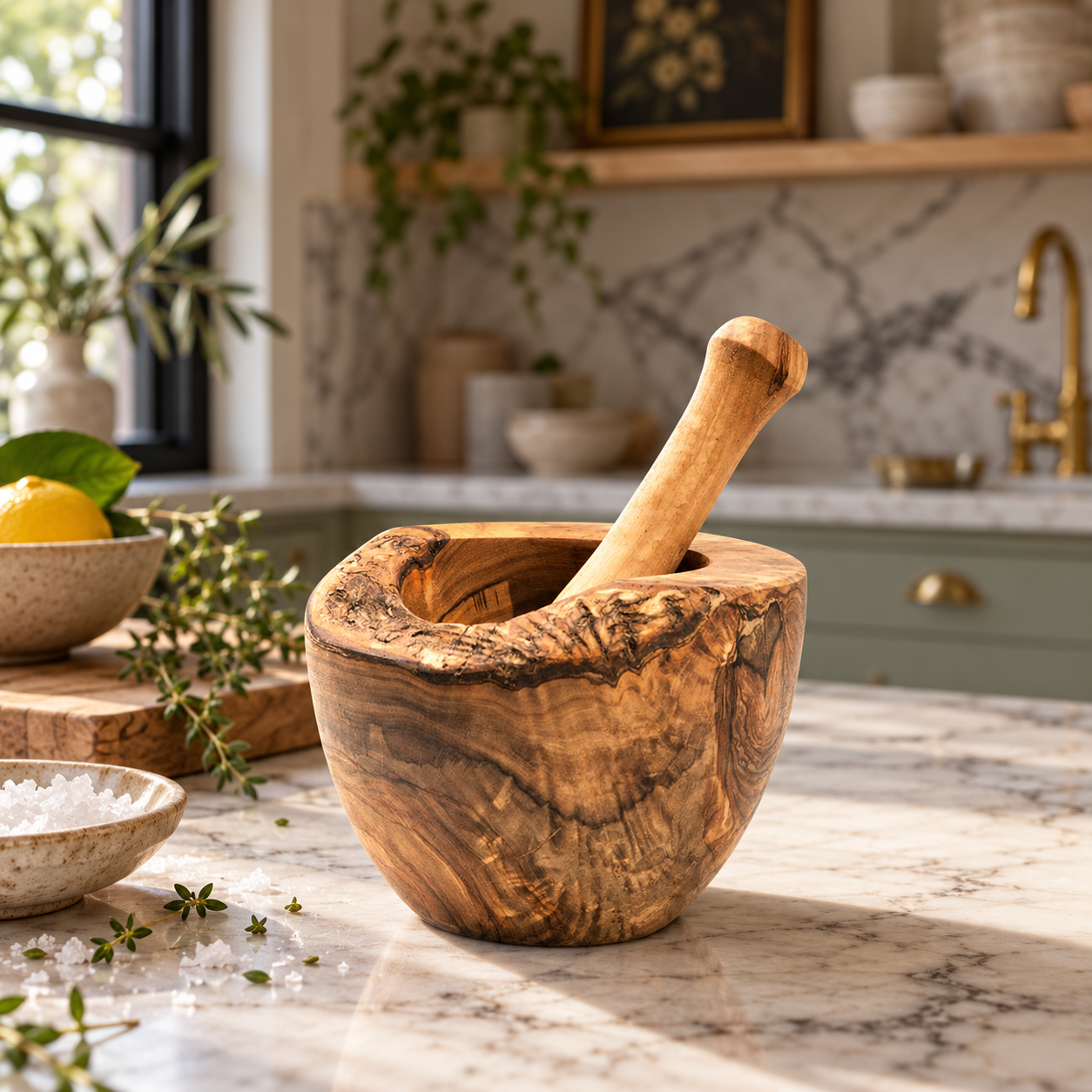 Olive Wood Rustic Mortar and Pestle