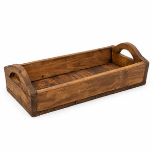 Reclaimed wood serving tray with handles on a white background