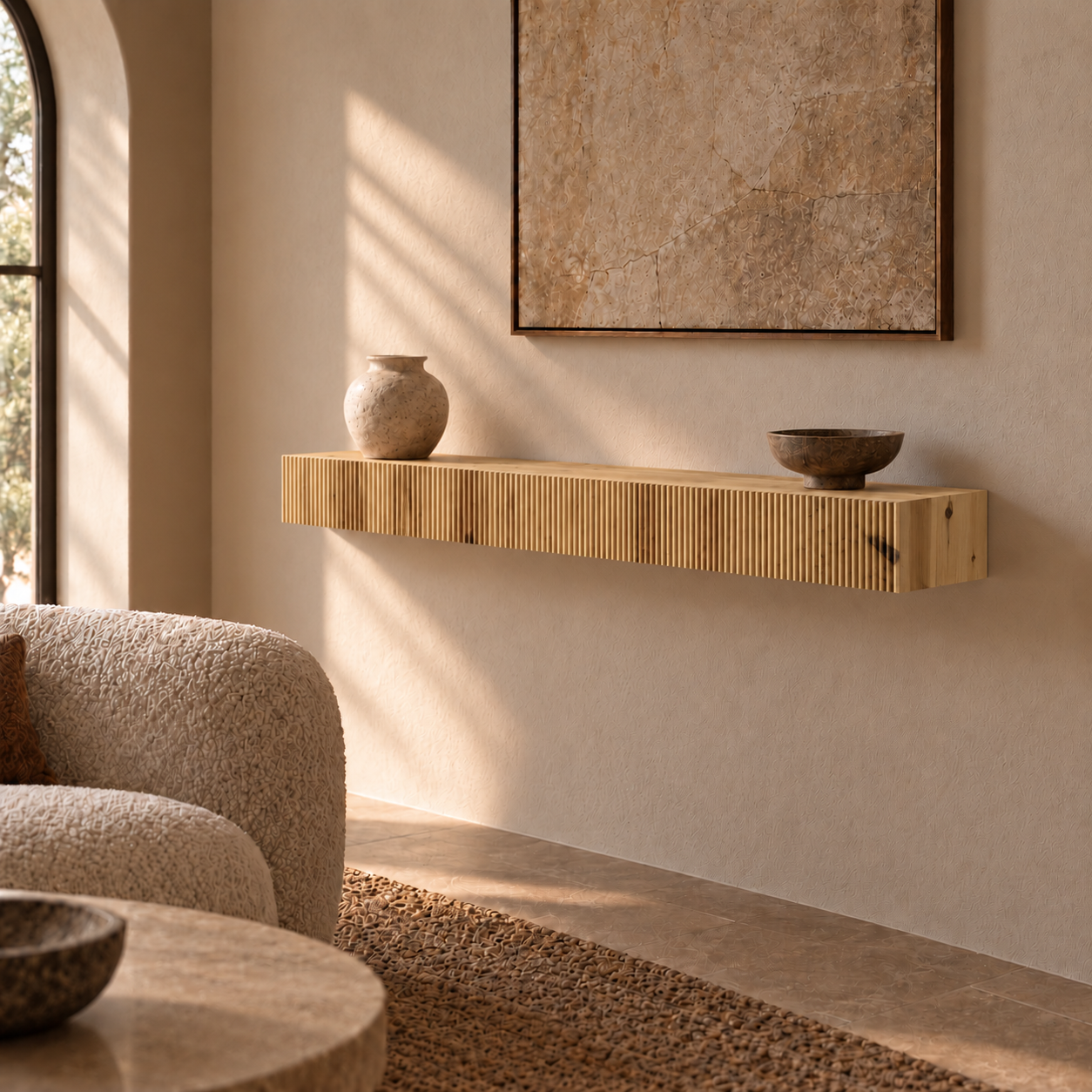 Ribbed Solid Wood Floating Shelf